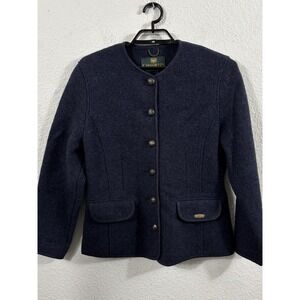 Giesswein Boiled Wool Jacket Womens 10 Navy Blue Austrian Button Front Blazer